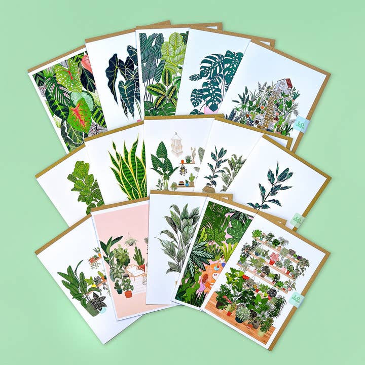 Lara Oztekin Designs – wholesale Vardagliga hälsningskort – Calathea bön växt & Caladium lämnar målning kort