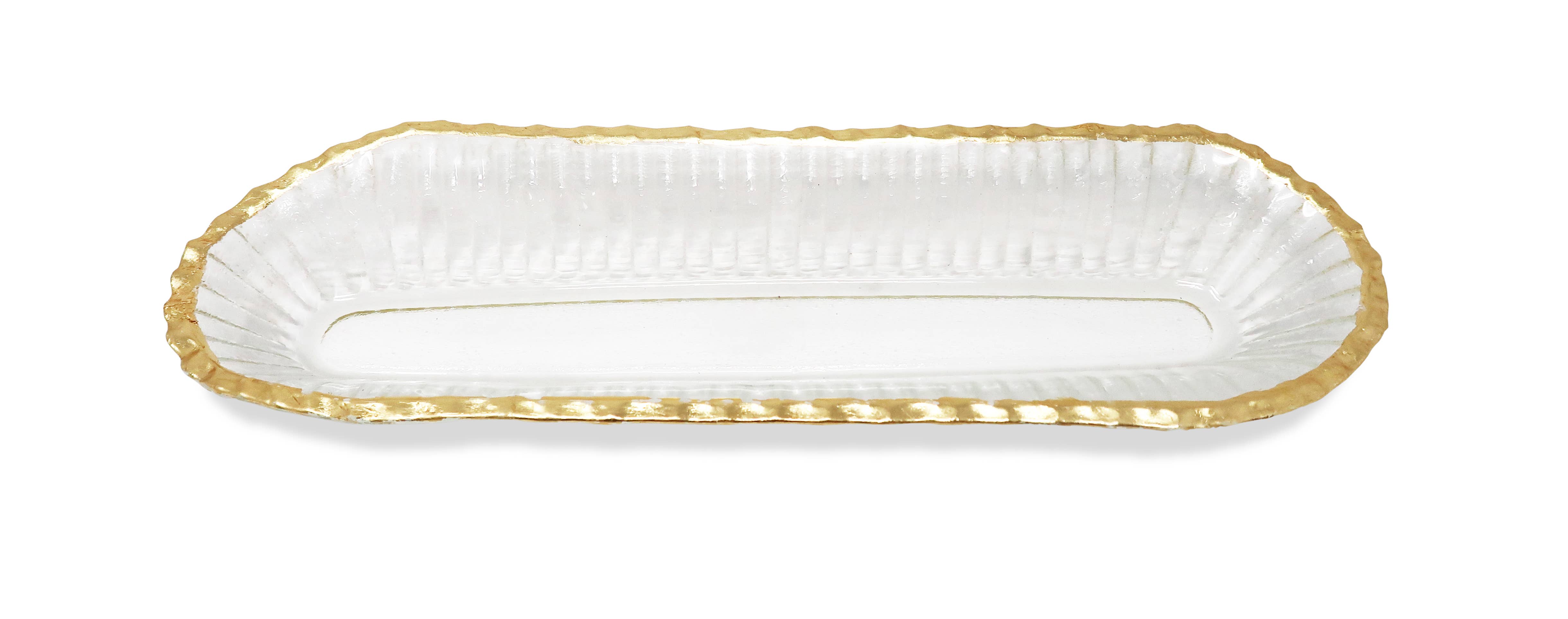 VIVIENCE - Wholesale Decorative Tray - Glass Oval Tray with Gold Rim3