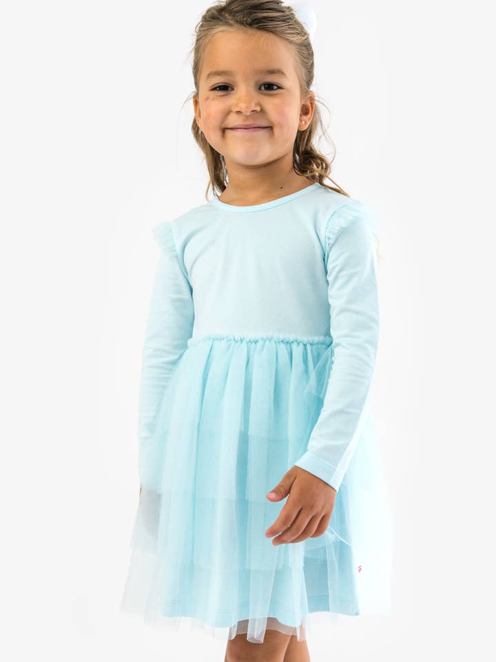 Robe tourbillon à manches longues en tulle ondulation océan pour filles pour la vente par RuffleButts + RuggedButts
