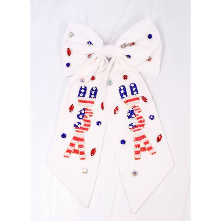 Caroline Hill - Wholesale Hair Bow - Women's - USA Beaded Hair Bow WHITE