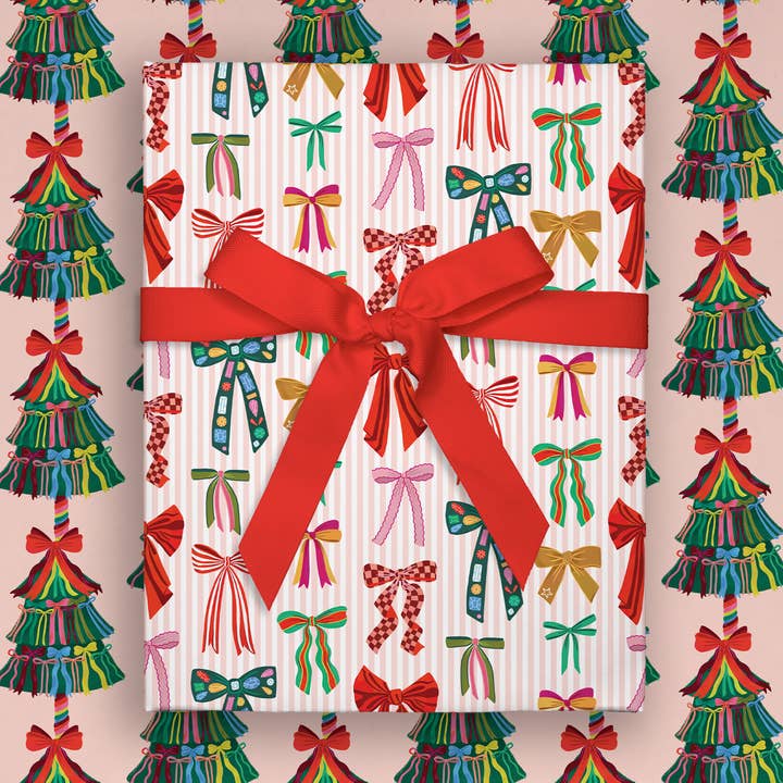 Holiday Bows & Christmas Trees | Flat Wrap | Double-Sided for wholesale by O.O.M.F. Creative