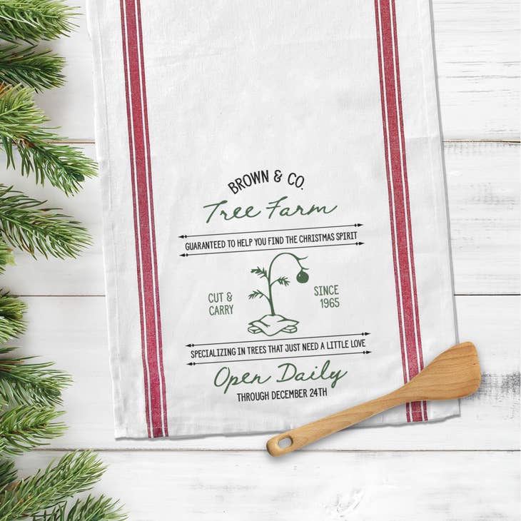 Christmas Tree Farm Red Plaid Holiday Kitchen Towel Set, 2 Cotton Dish  Towels