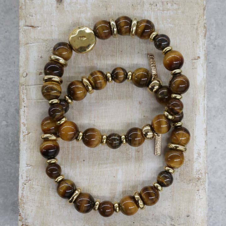 Conjunto de pulsera elástica con cuentas de ojo de tigre en oro para venta al por mayor de Mr. Ettika