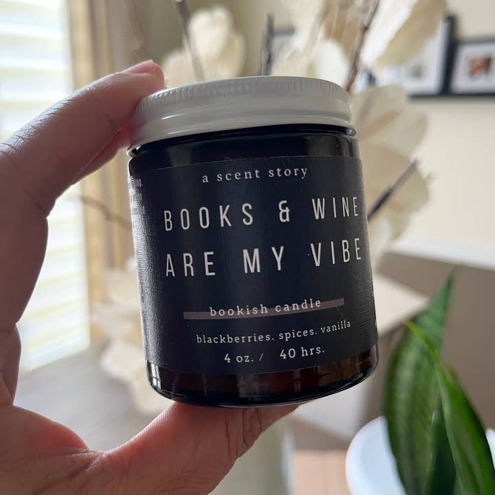 A Scent Story Candle Co - Wholesale Jar/Filled Candle - Books and Wine Are My Vibe - Bookish Candle | Book Themed