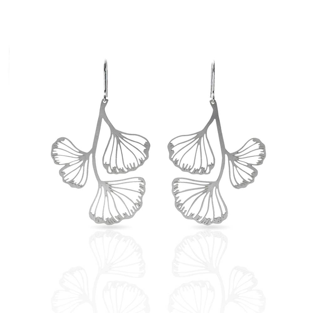 RAS - Wholesale Dangle Earrings - Ginkgo Biloba Silver Plated Earring0