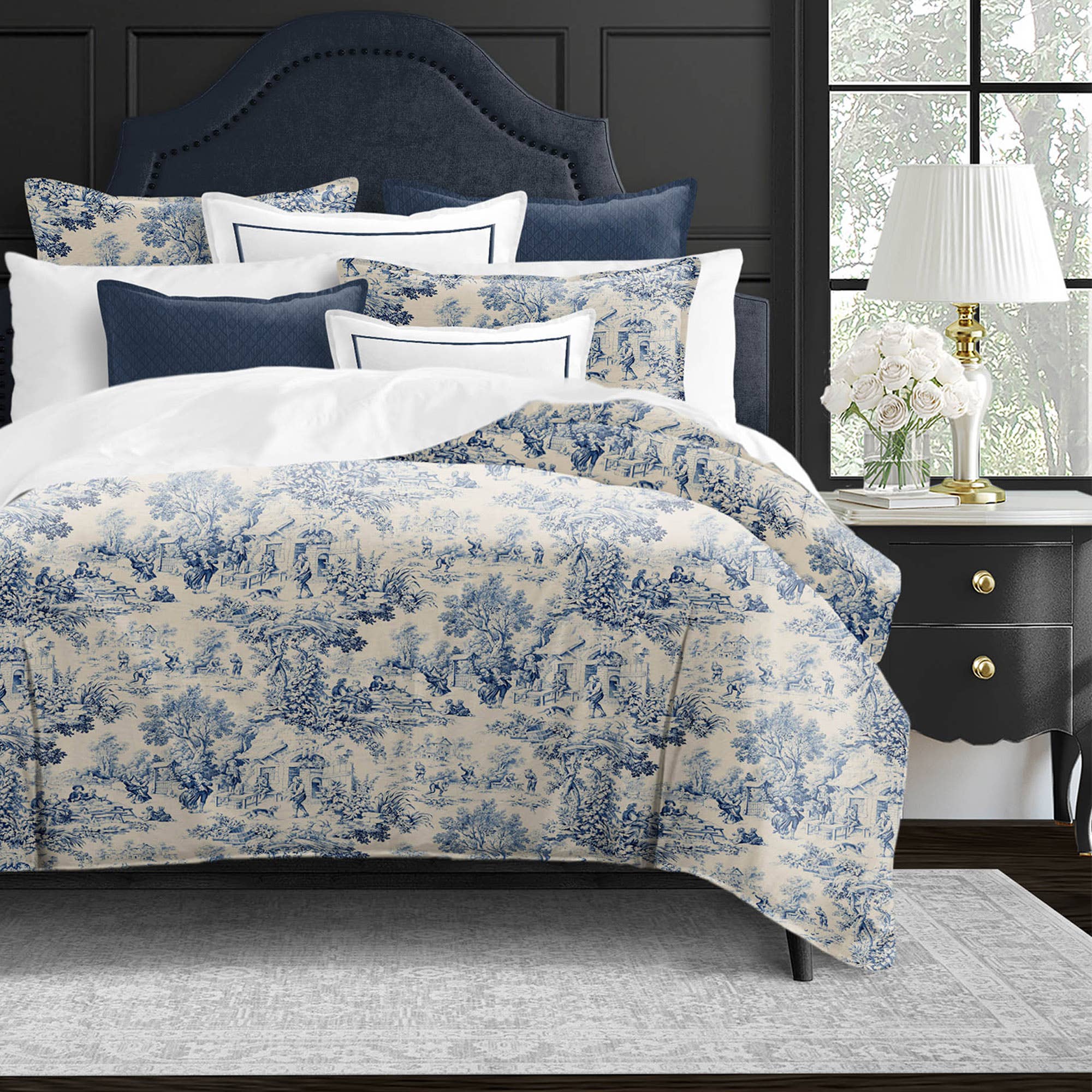 6ix Tailors Fine Linens - Wholesale Bedding Set - Maison Toile Blue Coverlet & Pillow Sham Set2