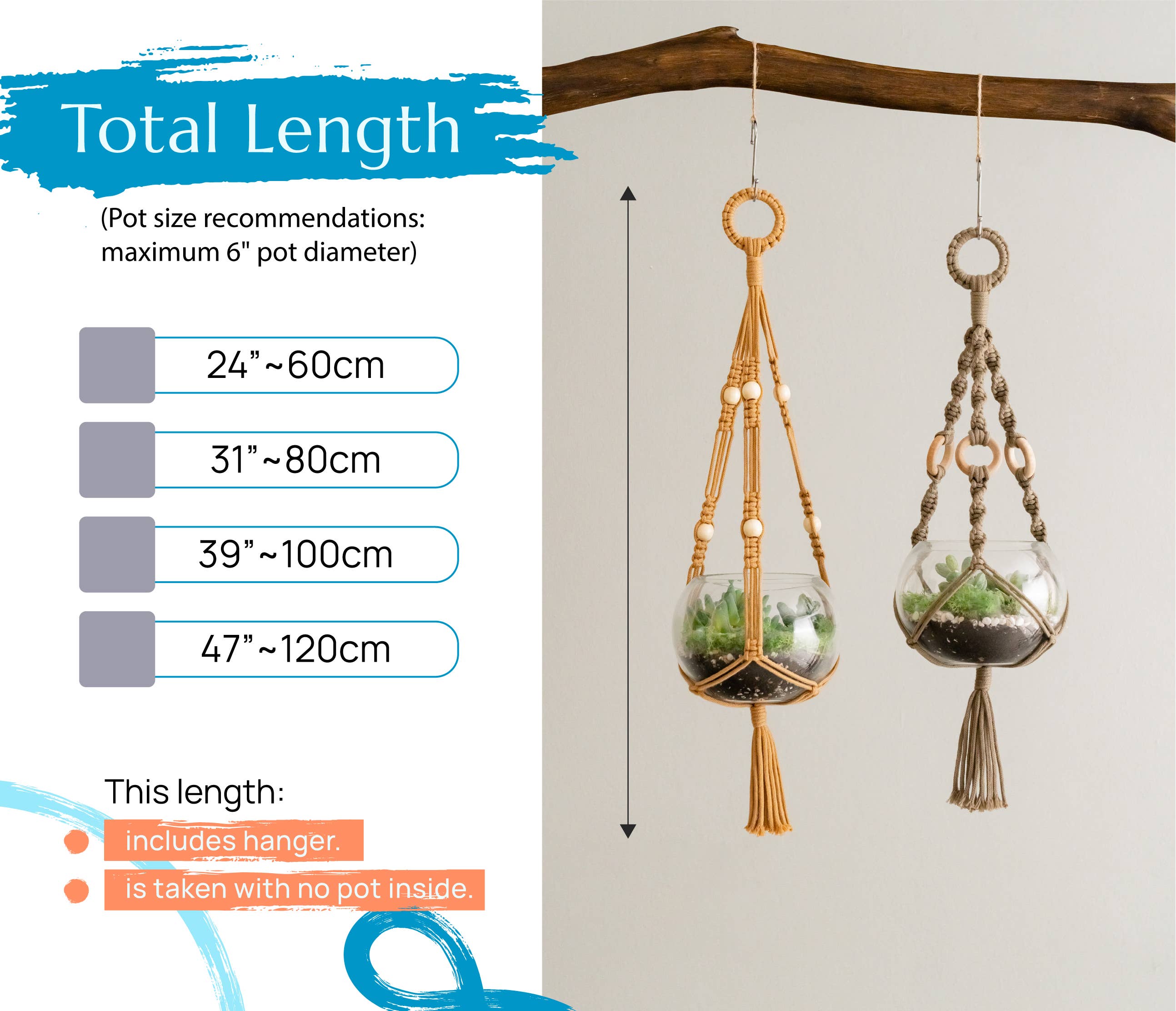 BeanDaikon - Venta al por mayor Macetas colgantes - Colgador para plantas de terrario I681