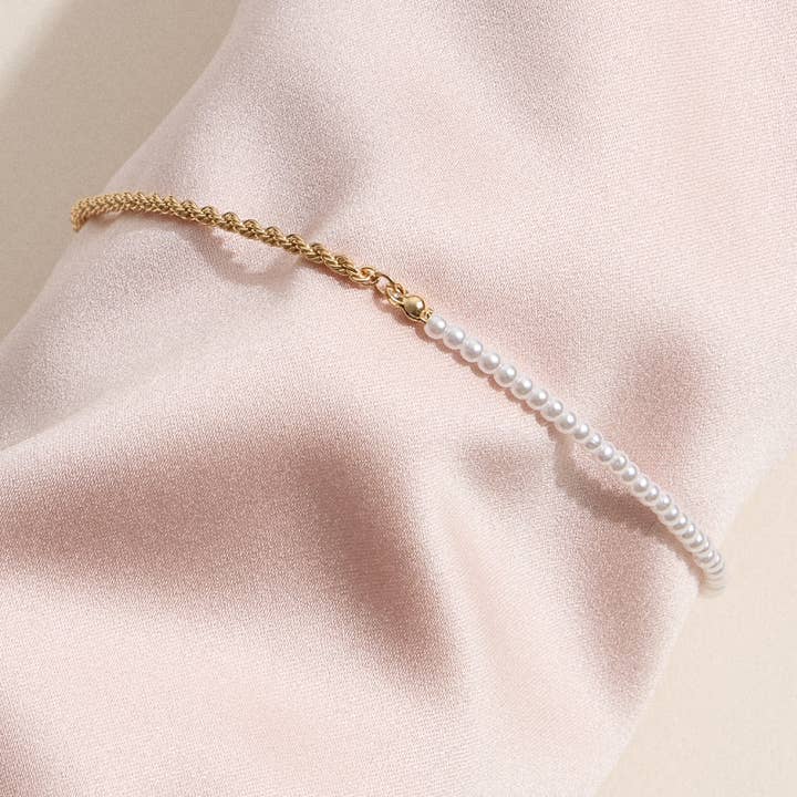 Pearl and Twisted Chain Anklet for wholesale by Lilla Haven
