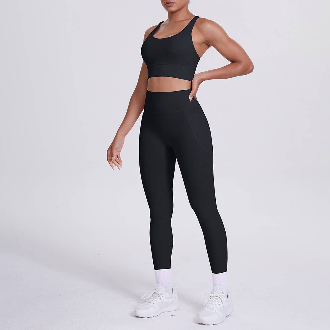 Sodalemon - Venta al por mayor Conjunto de ropa deportiva - Mujer - Conjunto de Yoga para Mujeres: Leggings de Cintura Alta con Bolsillo + Sujetador Deportivo10