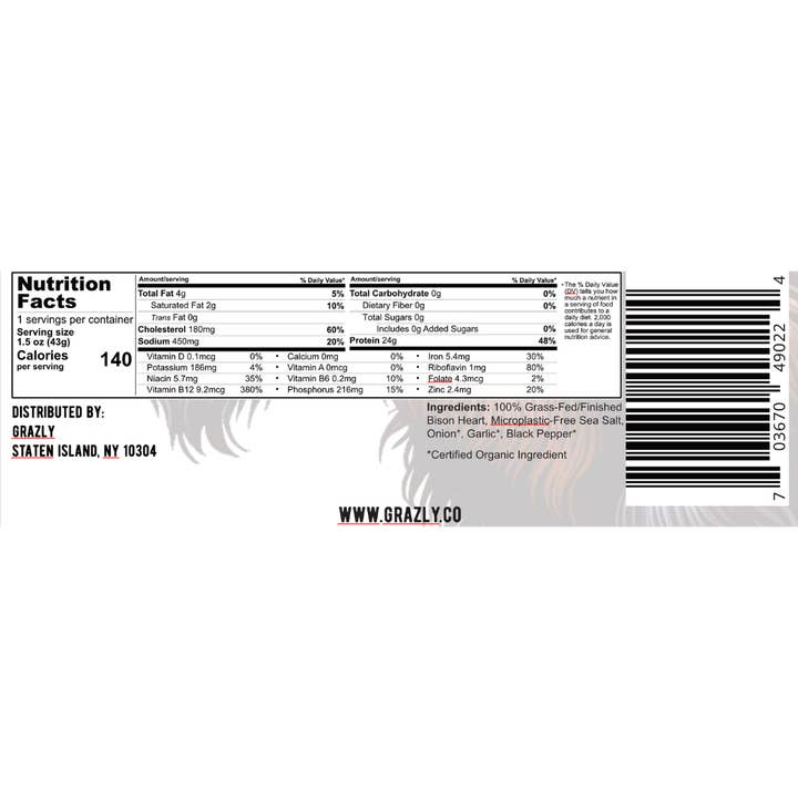 Grazly - Wholesale Dried/Dehydrated Vegetables - "Old Fashioned" Bison Heart Crisps - Organic Spices (25 Count)