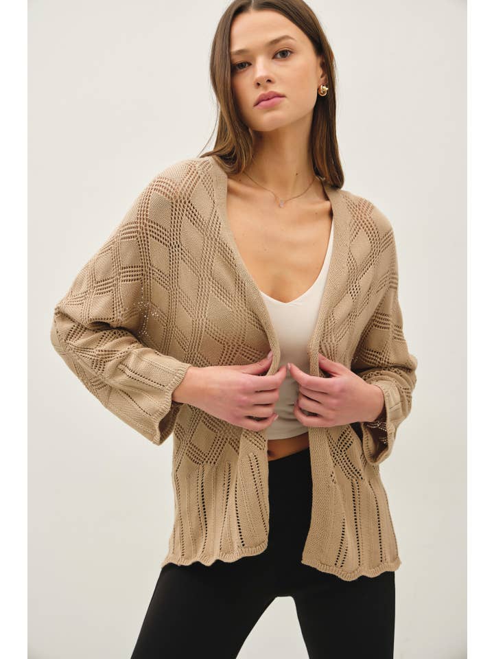Be Cool - Wholesale Cardigan - Women's - LIGHTWEIGHT CROCHET CARDIGAN WITH SCALLOP HEM