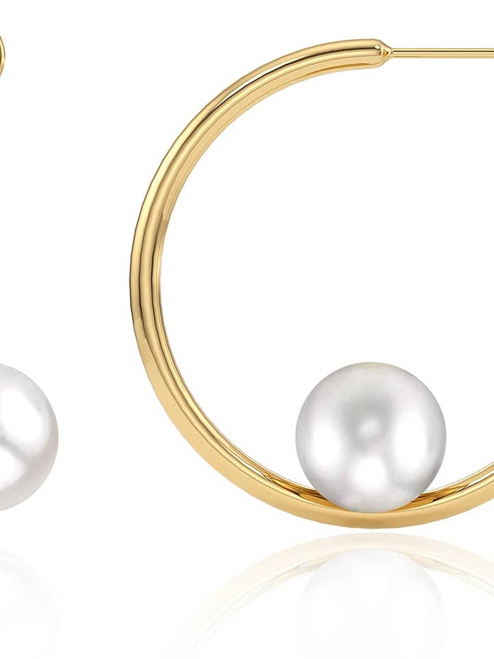 Pendientes grandes de aro medio abiertos con perla para venta al por mayor de Kaiya Jewelry