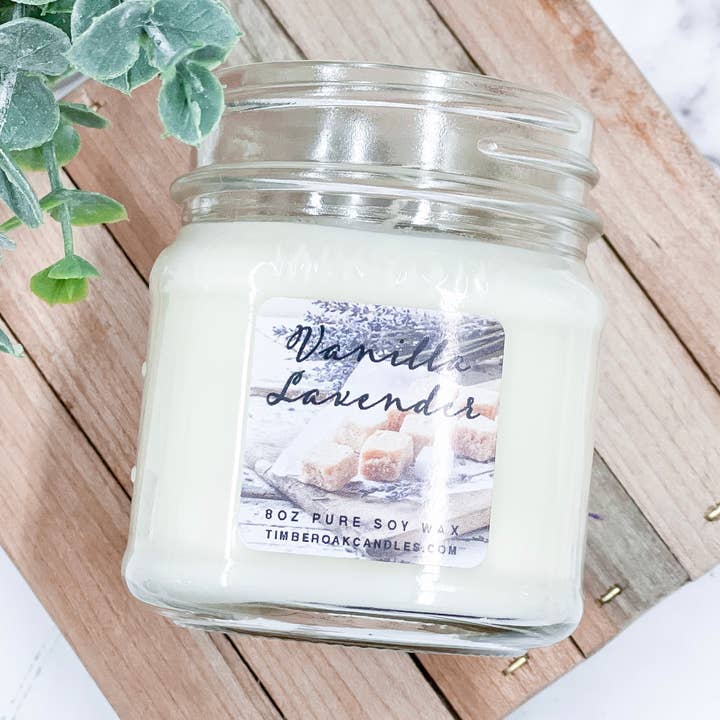 LAVANDE VANILLE | Pot Mason 8 oz | Bougie de soja 100% pure pour la vente par Timber Oak Candles