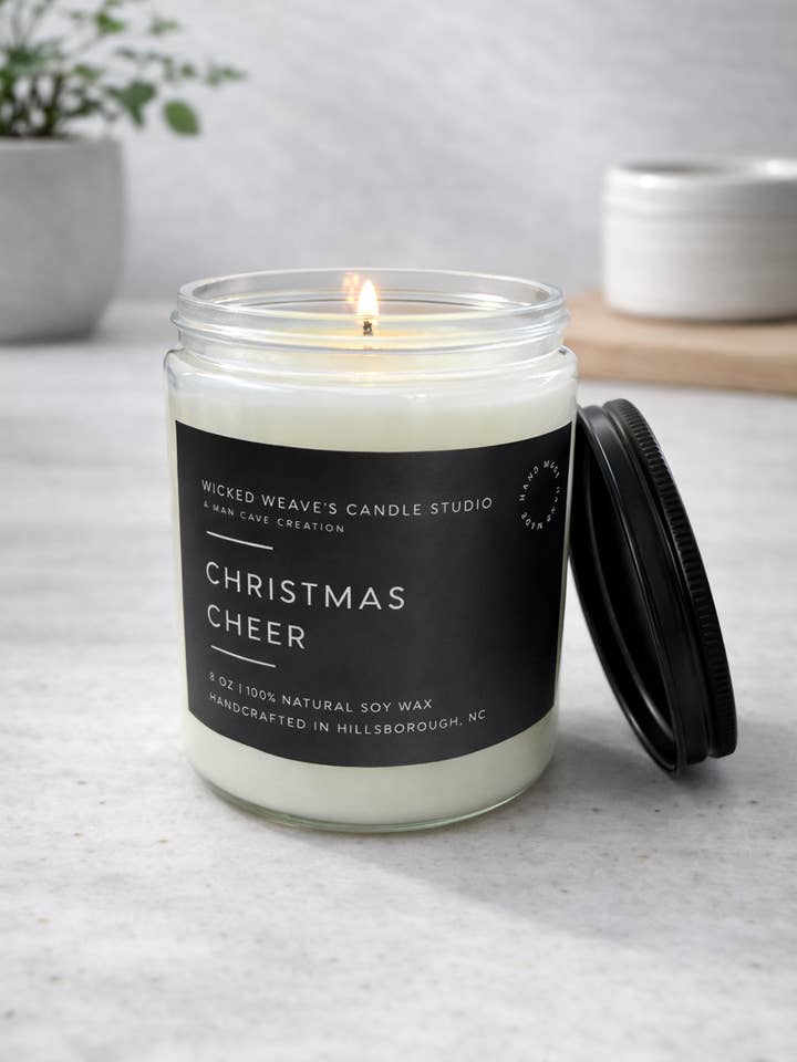 Christmas Cheer Soy Wax Candle (4 Size Options) for wholesale by Wicked Weave’s Candle Studio