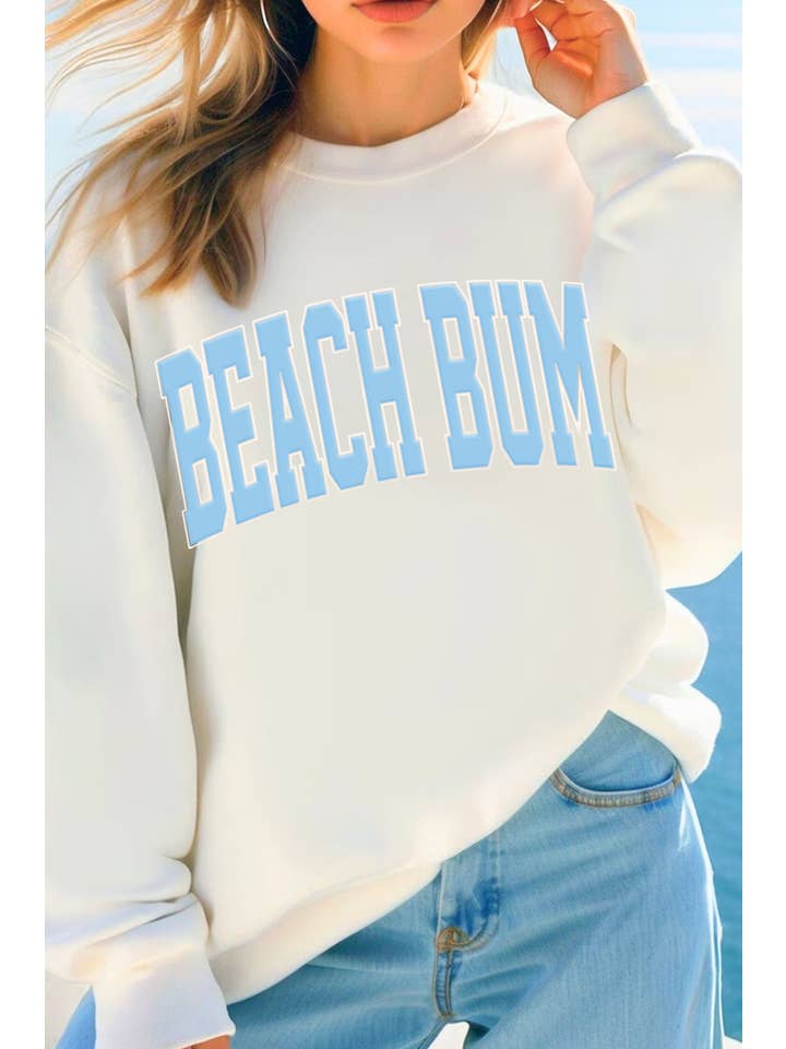 Rustee Clothing - Wholesale Graphic Sweatshirt - Women's - BEACH BUM PUFF GRAPHIC BRUSHED SWEATSHIRTS