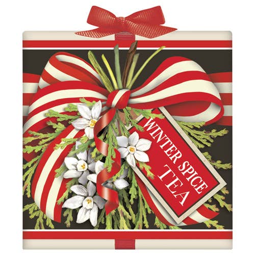 Red Stripe Bow Tea Box- Spicy for wholesale by Mary Lake-Thompson Ltd.