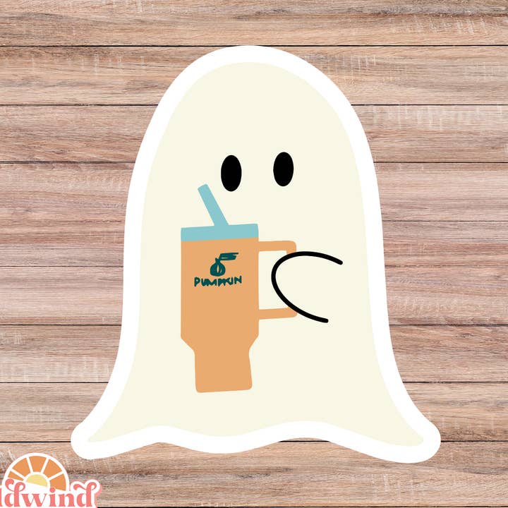 Sticker - Matte Ghost with Tumbler - 3 Inch for wholesale by Wildwind Lane