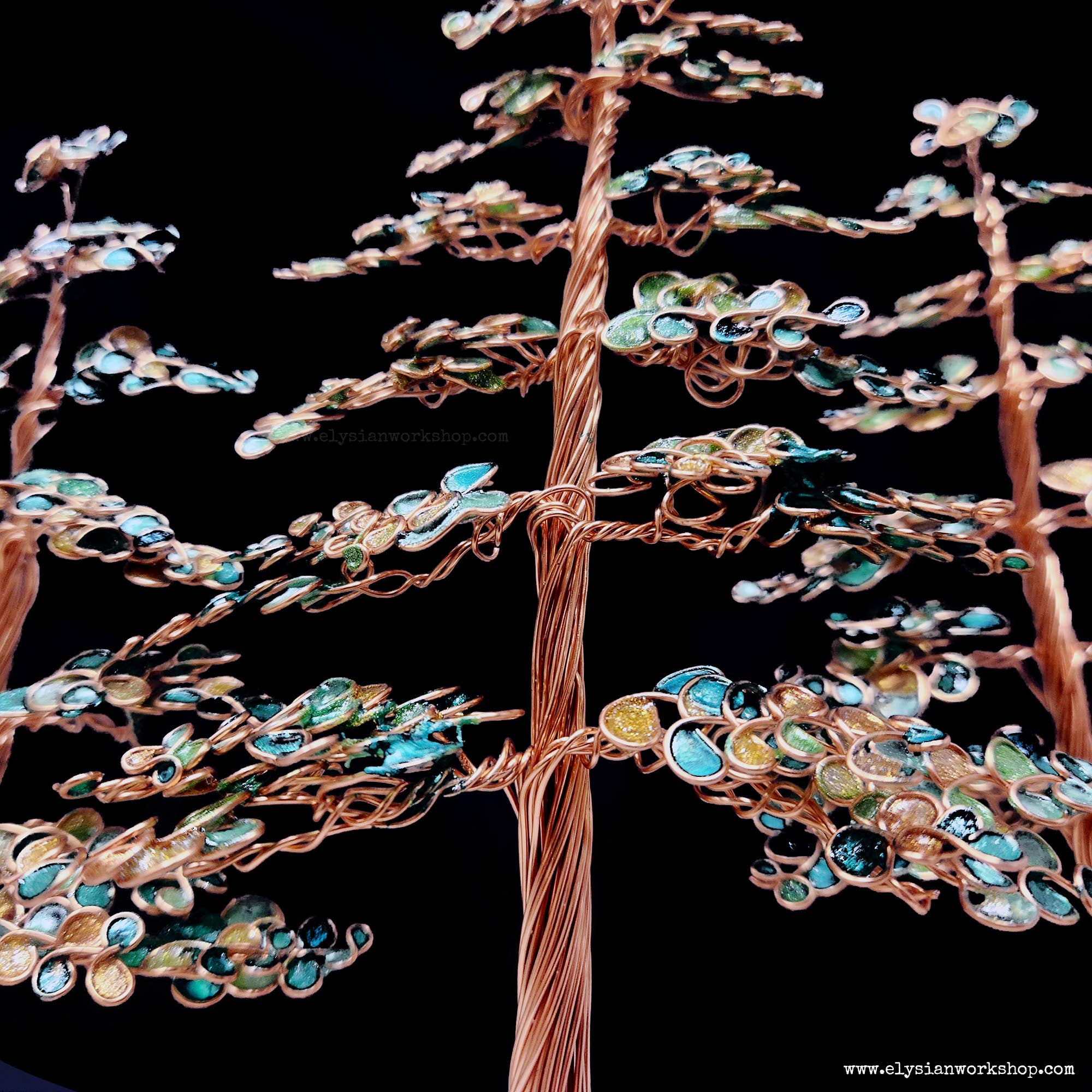 Elysian Workshop - Wholesale Sculpture - Copper Wire Autumn Forest Sculpture on Selenite Crystal2