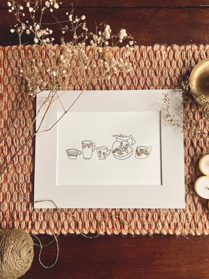 cutie mugs matted letterpress and watercolor print for wholesale by melon r. studio