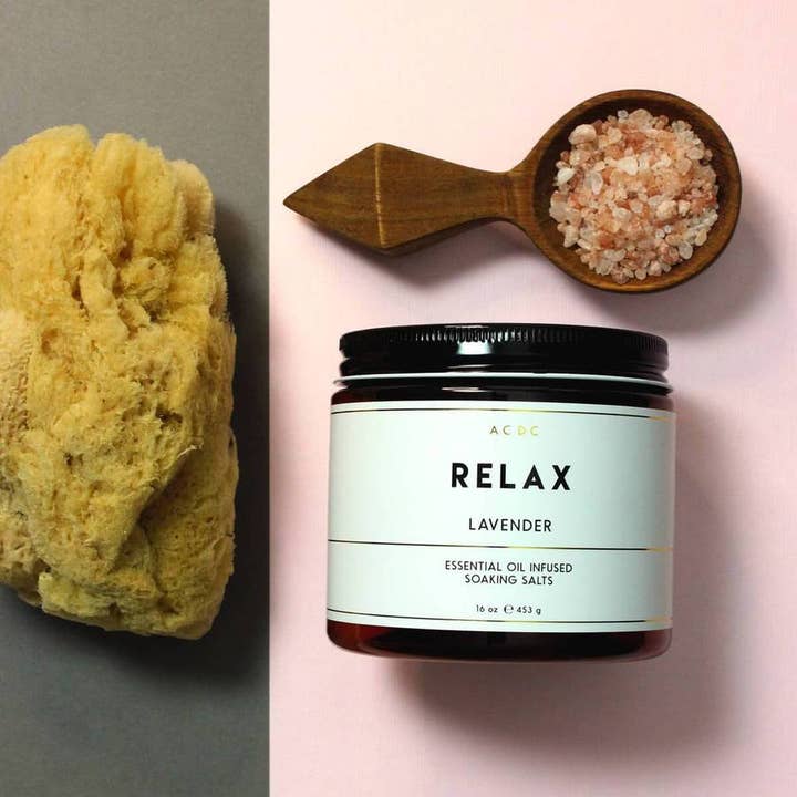 Relax Lavender Essential Oil Bath Soaking Salts Amber for wholesale by ACDC Co.