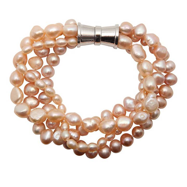 202-02-S | LYSERØDT 4-STRENGET BAROKMIX PERLEARMBÅND for engroshandel hos Girl With A Pearl