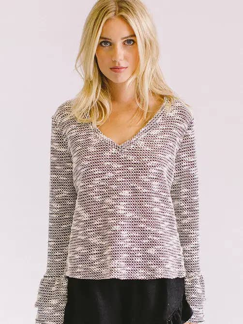 TEXTURED KNIT BELL SLEEVE PULLOVER for wholesale by Maven West