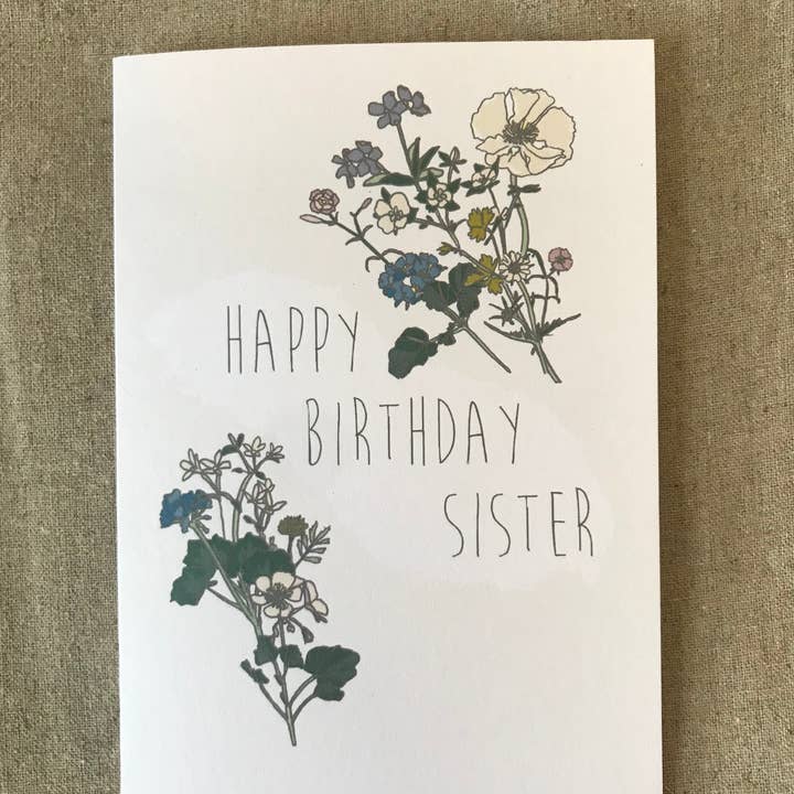 Lise Marie prints – Engroshandel Fødselsdagskort – Tillykke med fødselsdagen Søster, Simple Botanisk Flower Lykøn