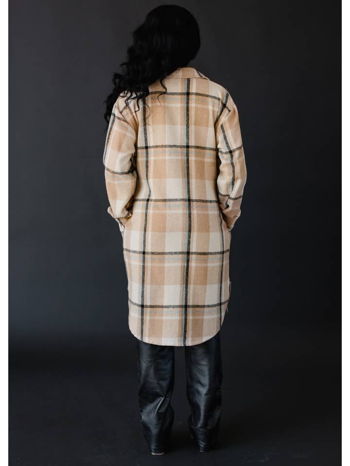 Panache Apparel Co. - Wholesale Shirt - Women's - Tan, Black & Beige Plaid Long Flannel