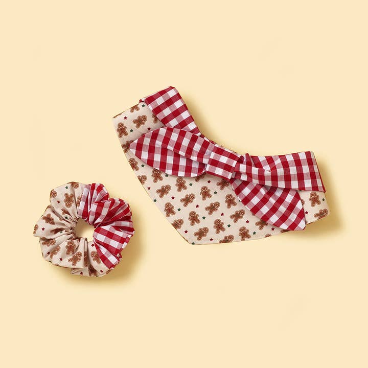 BarkBarkBaby - Venta al por mayor Coletero - Mujer - Coletero hecho a mano con estampado de hombre de jengibre y cuadros vichy de la mañana de Navidad