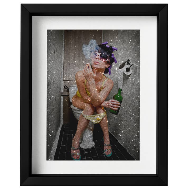 Lady Toilet Loo Bathroom Picture Print Wall Art A3 A4 Silver for wholesale by Sparkle Art Crafts