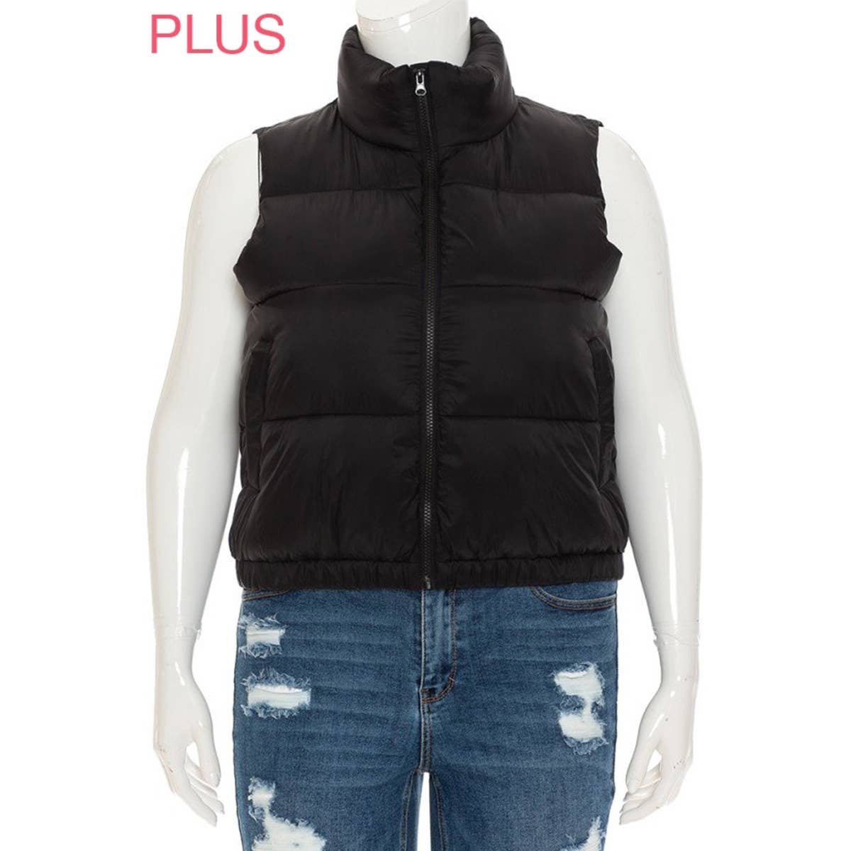 UP CLOTHING - Wholesale Outerwear Vest - Women's - PLUS Nylon High Neck Faux Down Puffer Vest1