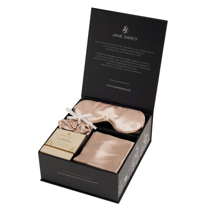 Luxury Silk Sleep Set, Champagne, Black Rose & Amber for wholesale by Jane Darcy