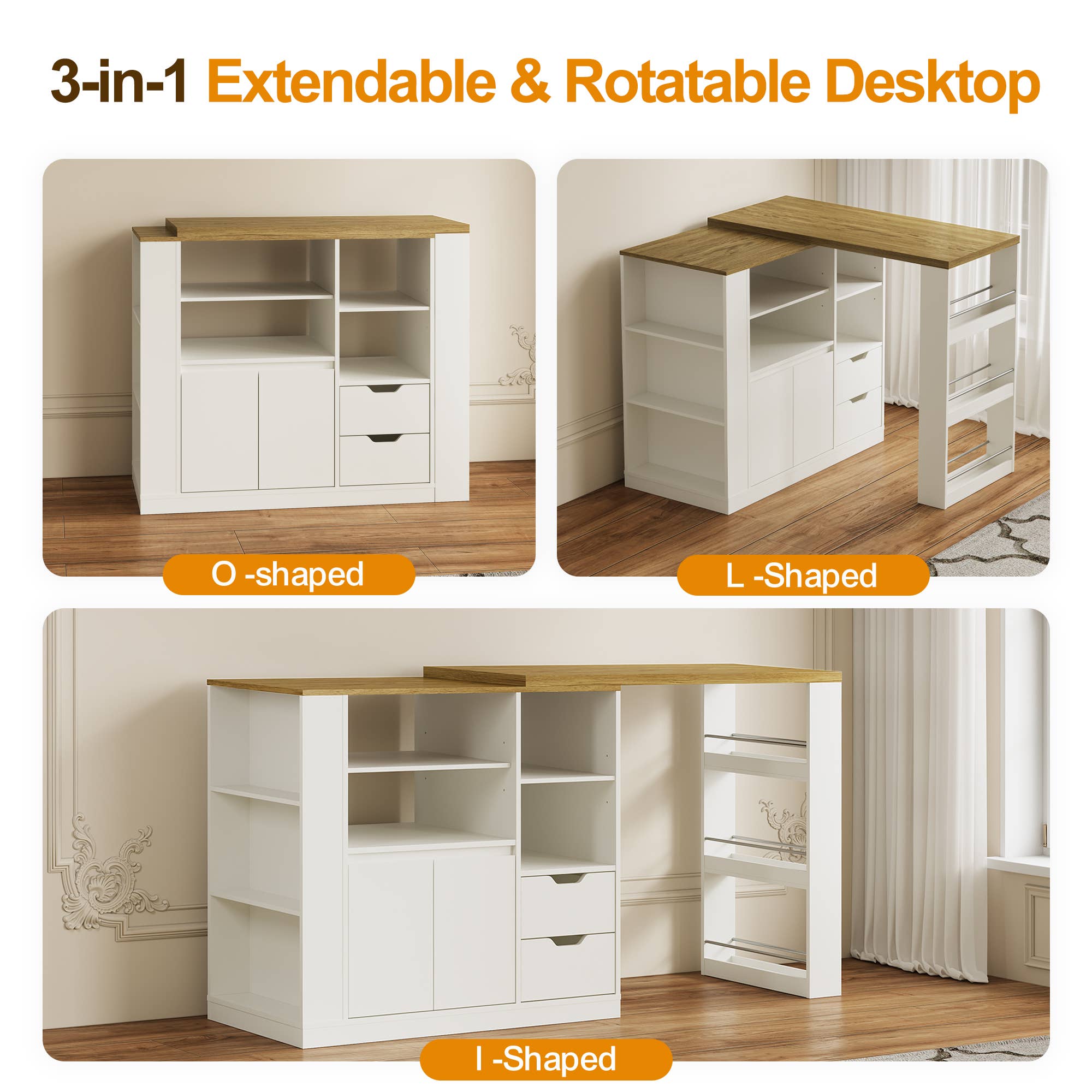 Heynemo - Wholesale Kitchen Storage/Organizer - Kitchen Island with Storage, Extendable & Rotatable Kitchen 4