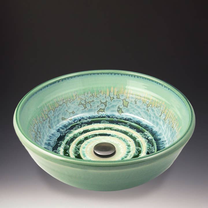 Ceramic Sink, Porcelain Pottery, Bathroom - Patina Green for wholesale by Indikoi