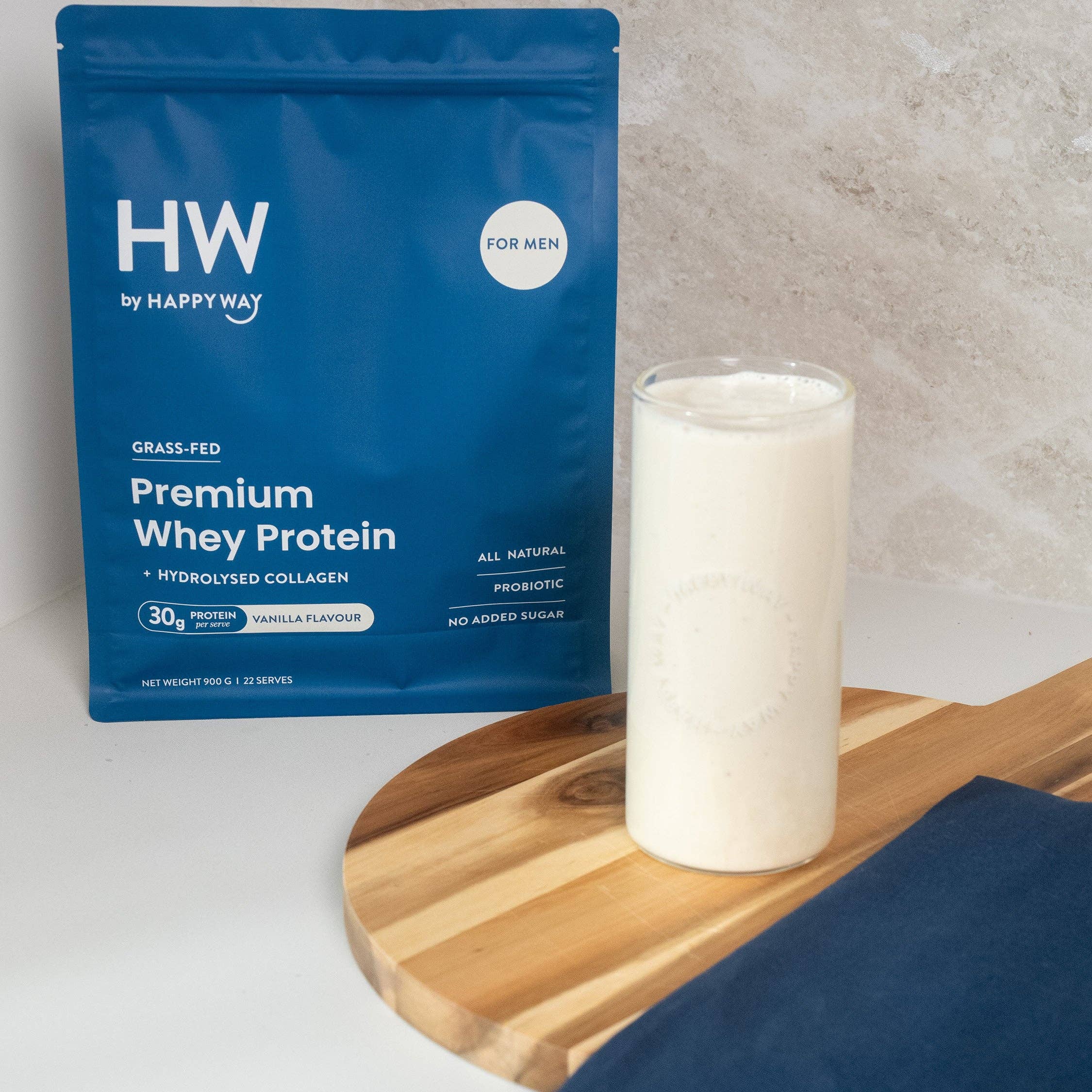 Happy Way - Vente Poudres protéinées/superaliments - Poudre de protéine de lactosérum à la vanille pour hommes 900g2