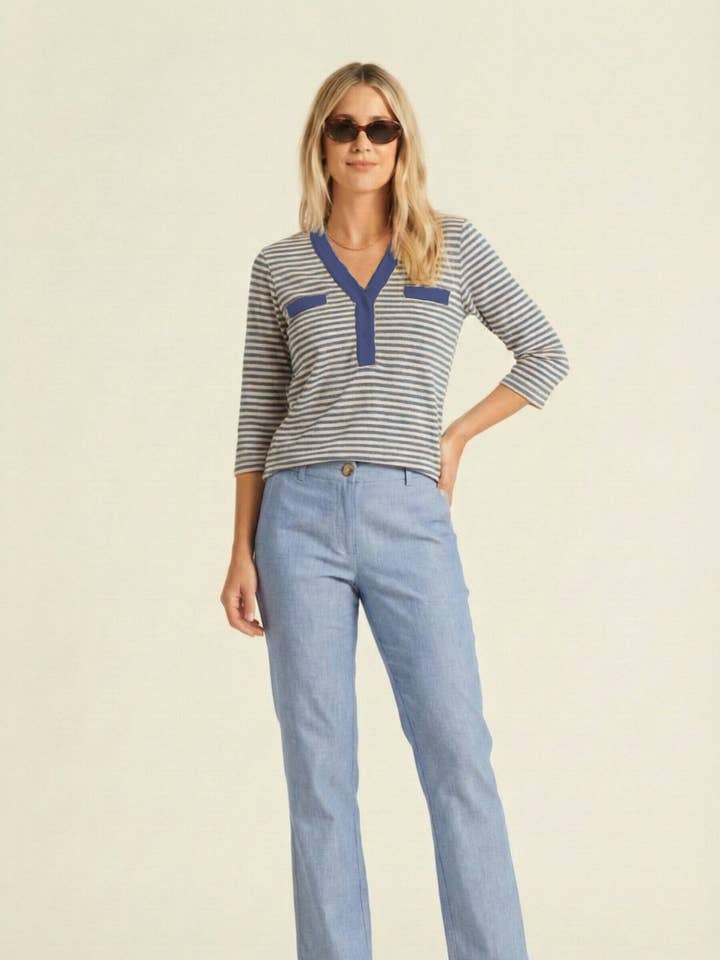 T‑Shirt Punsil7 Feinstrick mit zweifarbigen Streifen für den Großhandel von OKY