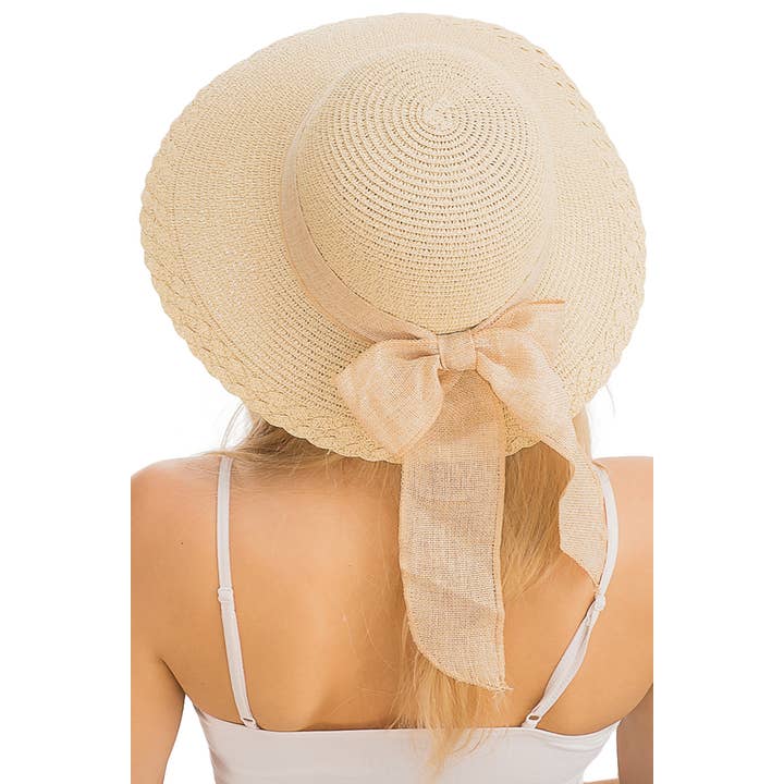 Cap Zone - Wholesale Straw Hat - Women's - Burlap Ribbon Scallop Trim Visor Derby Sun Hat
