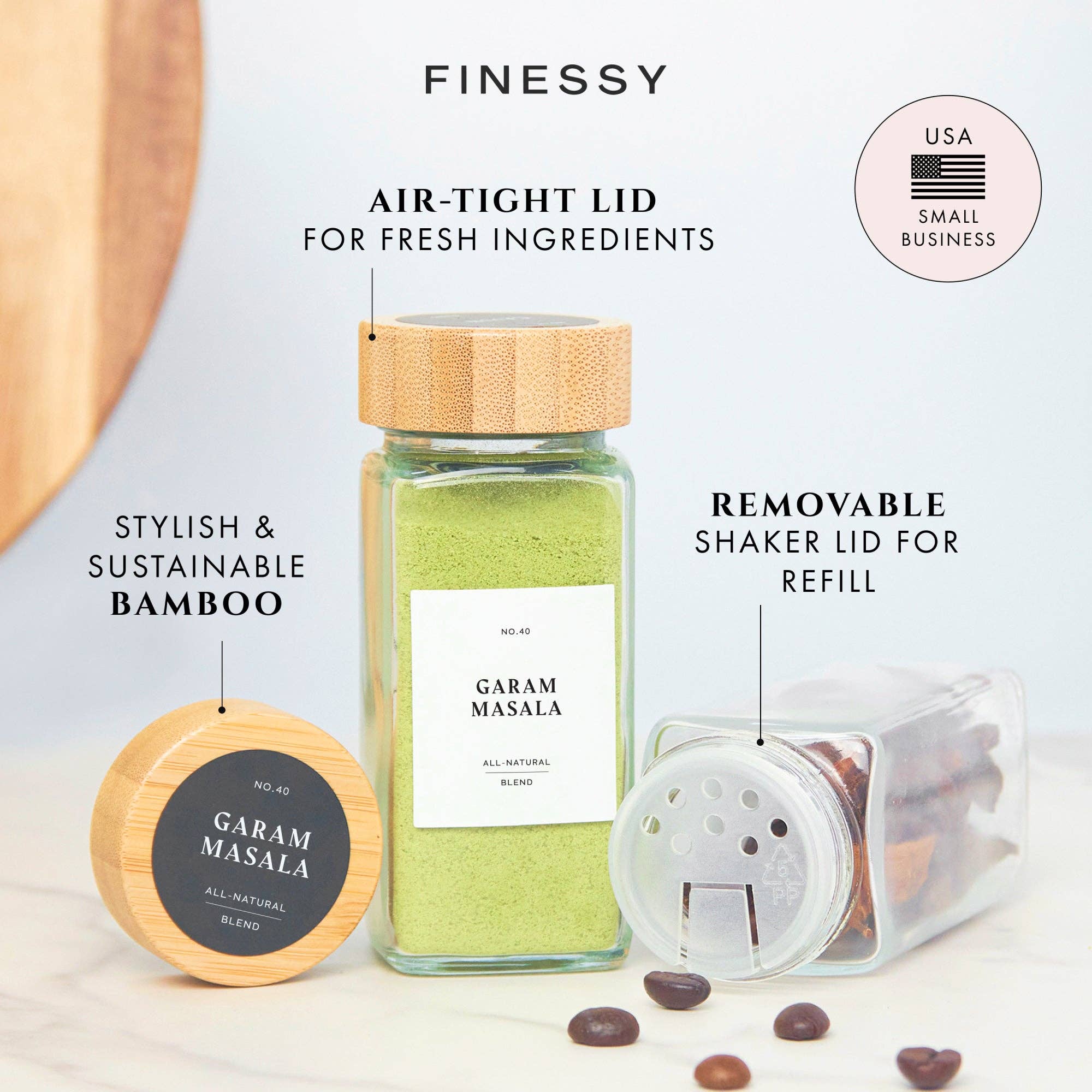 Finessy - Wholesale Jar - SPICE JARS WITH LABEL BAMBOO LID6