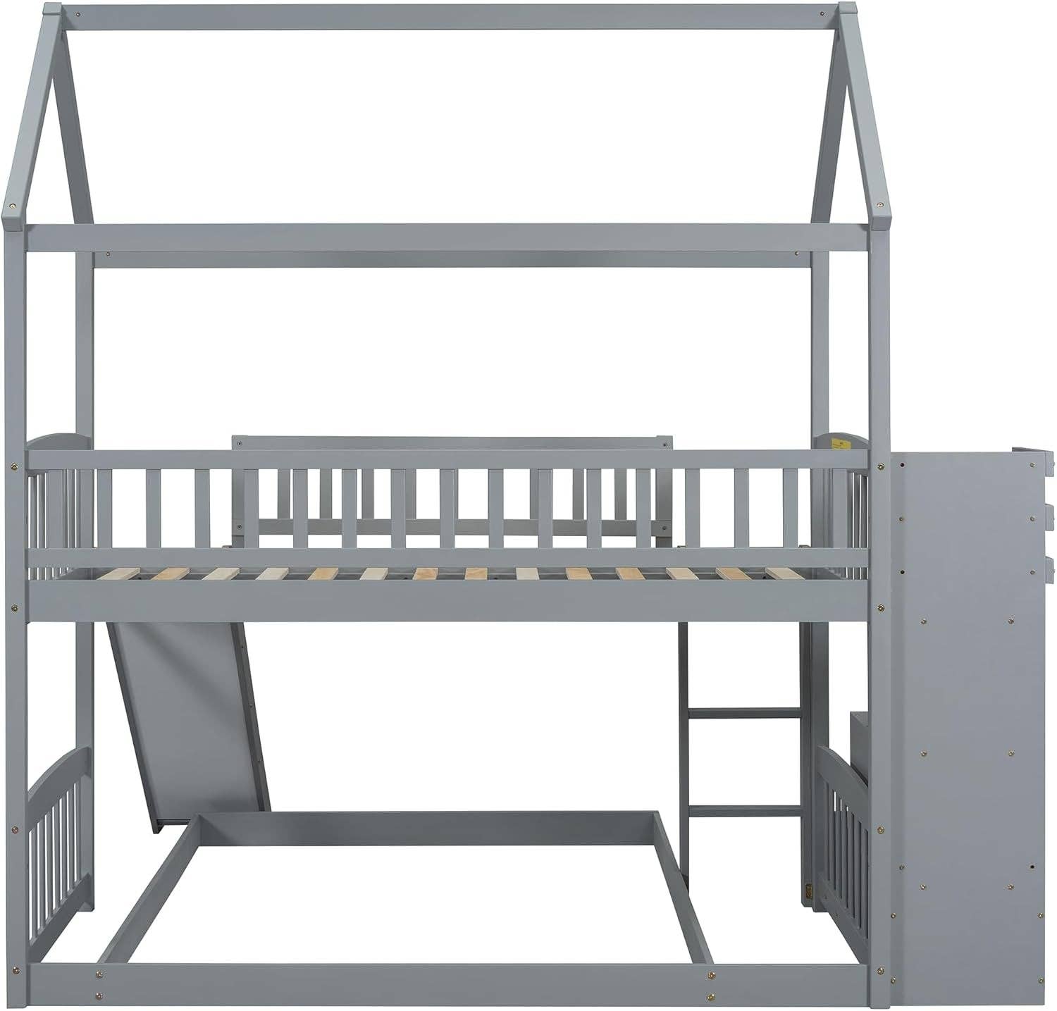 Grey Gray Twin Loft Bunk Bed With Slide And Stairs Storage for wholesale on Faire6