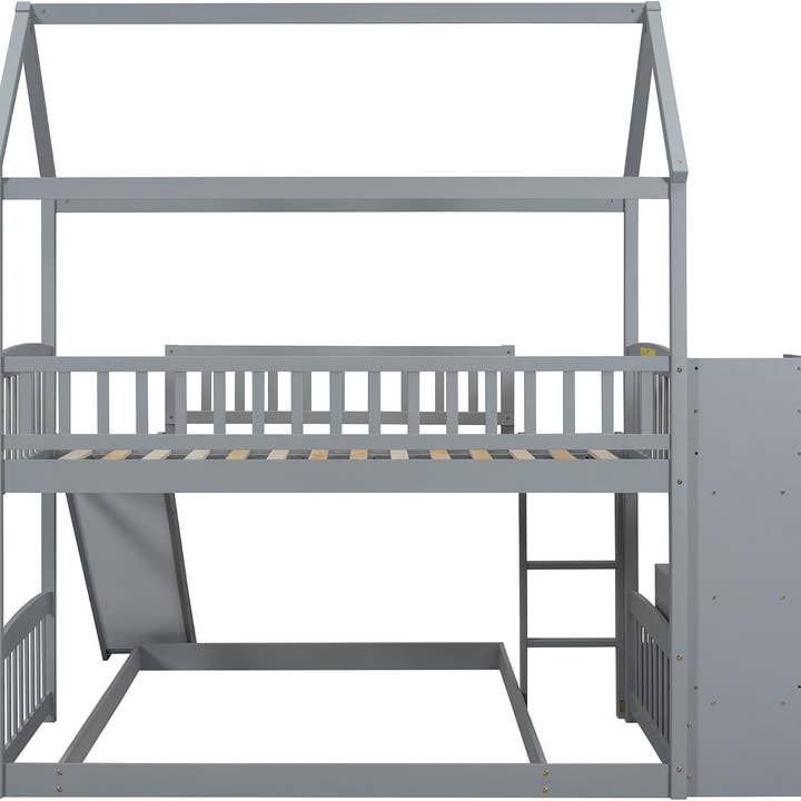 Grey Gray Twin Loft Bunk Bed With Slide And Stairs Storage for wholesale on Faire6