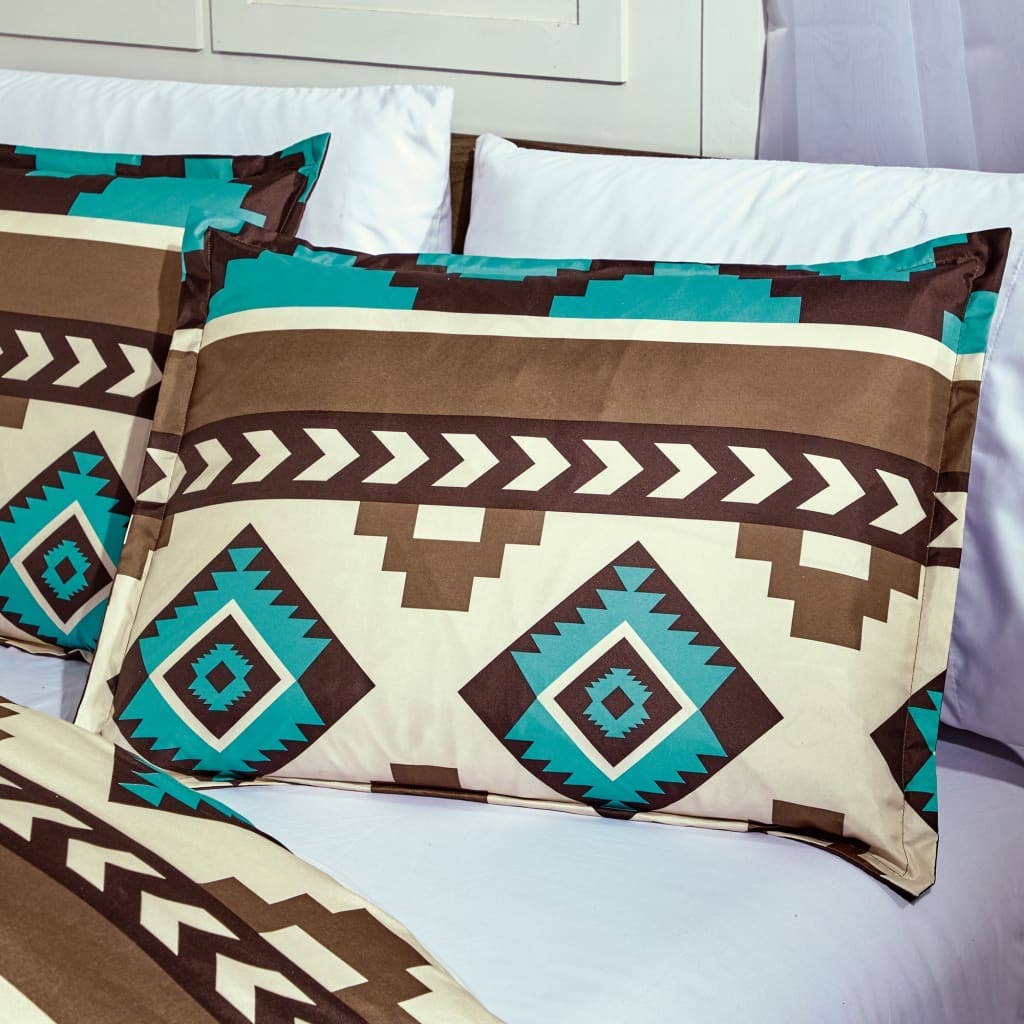Linen Mart - Vente Parure de lit - Couette aztèque turquoise Navajo du Sud-Ouest - Ensemble de 6 pièces6
