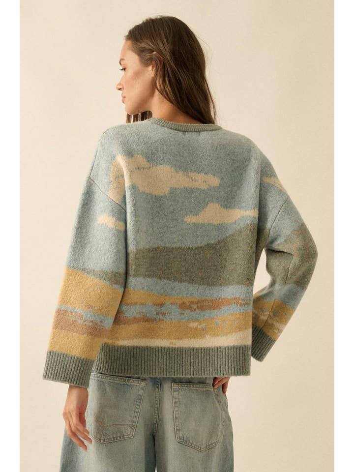 Promesa USA - Wholesale Knit Sweater - Women's - Beach Landscape Jacquard-Knit Sweater5