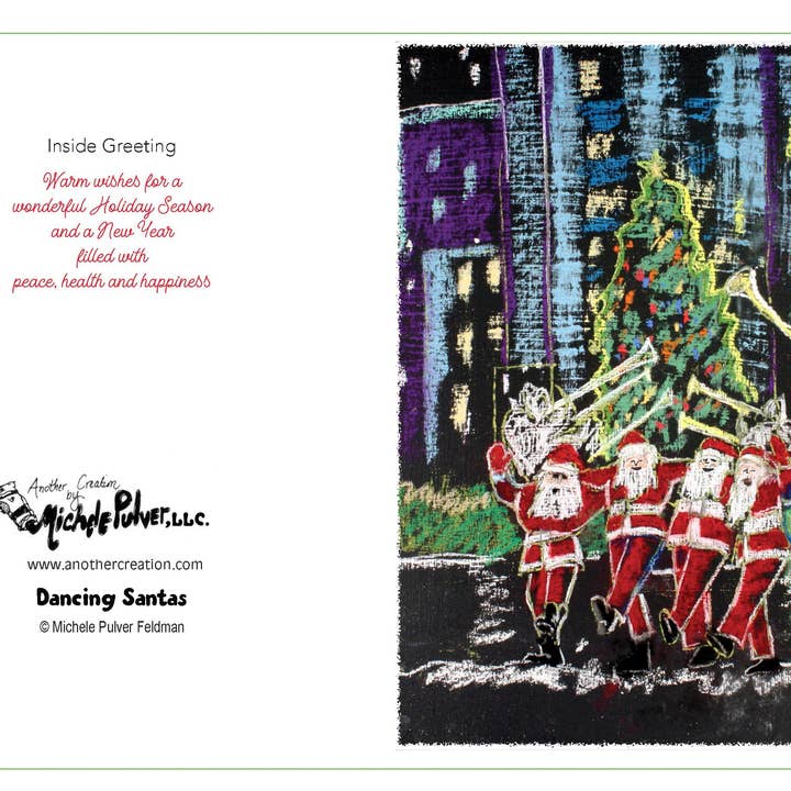 Another Creation by Michele Pulver, LLC - Wholesale Everyday Greeting Card - 580_DancingSantas_Season's Greetings Card 1