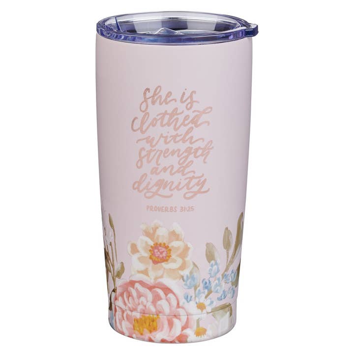 Tumbler SS Pink Strength & Dignity Prov. 31:25 for wholesale by Christian Art Gifts