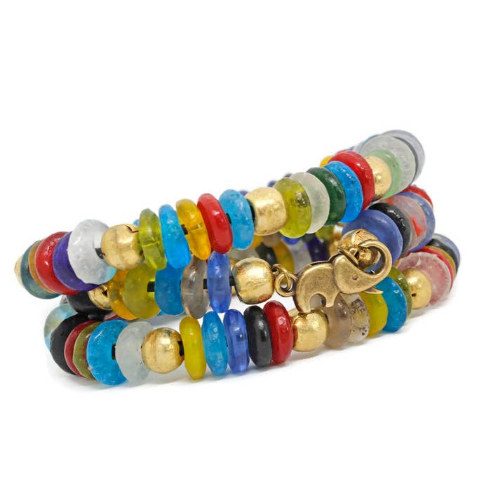 1Y Glass & Brass Wrap Bracelet for wholesale by Sea Ranch Jewelry