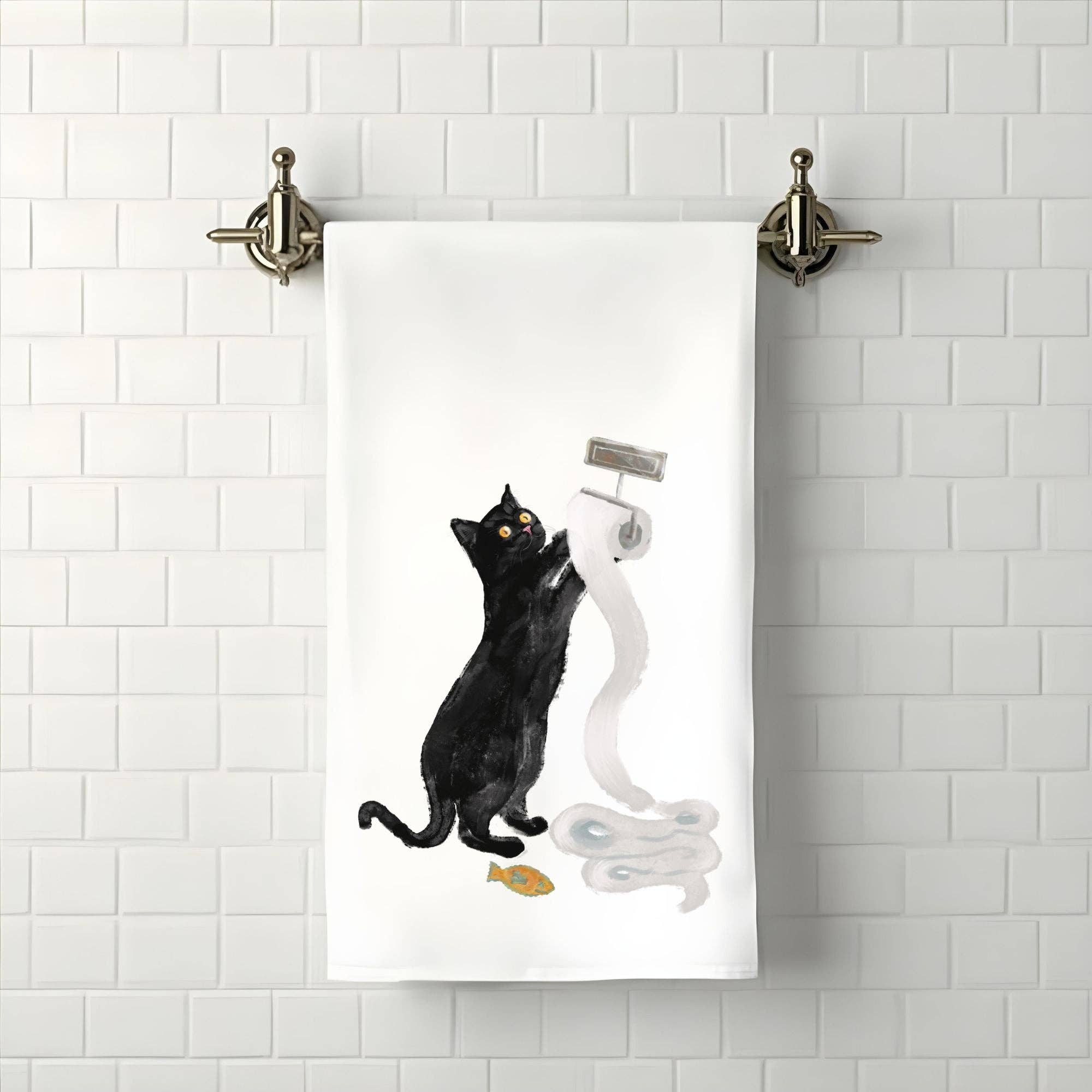 MerikaArt – wholesale Bath towel – Mischievous Black Cat Bathroom Towel1