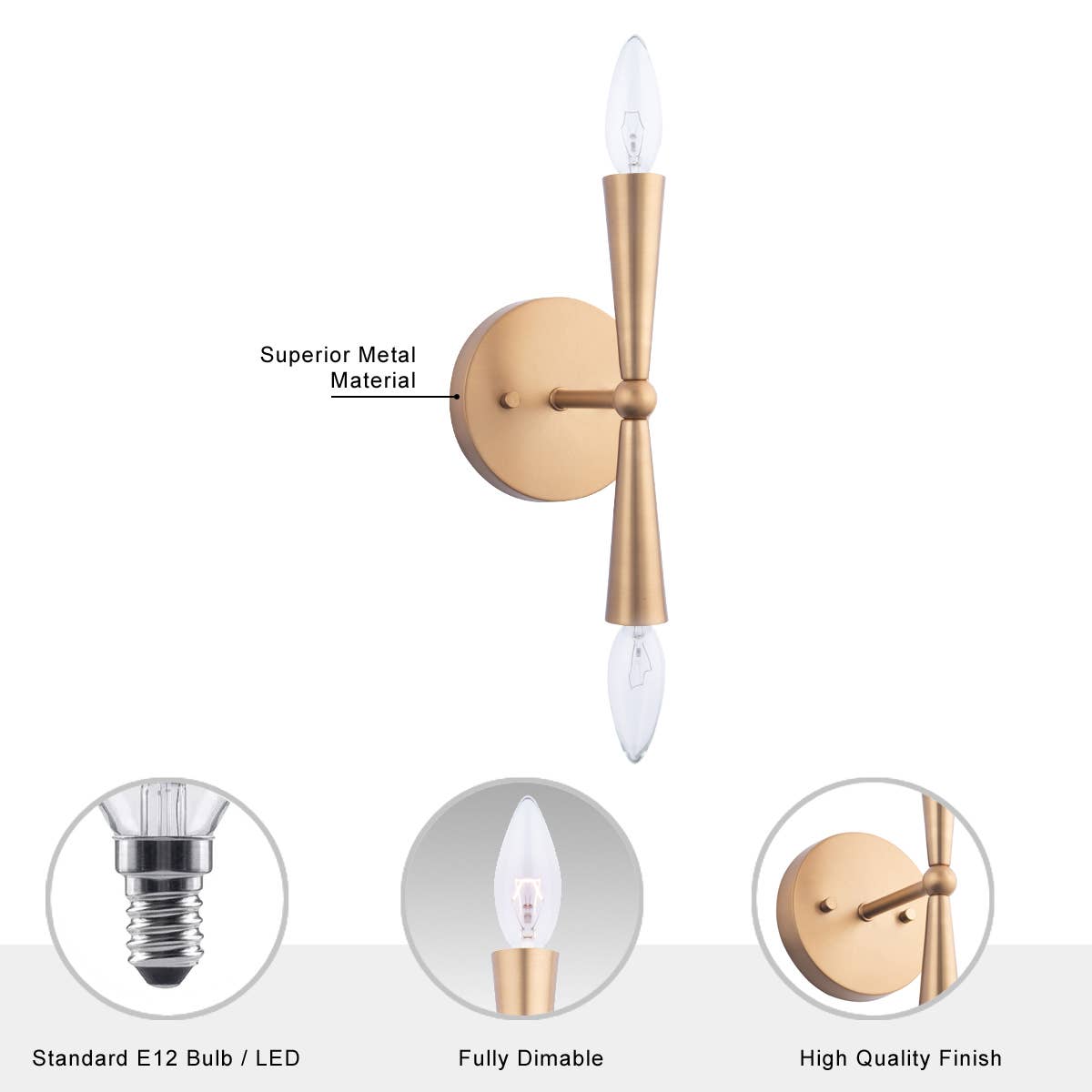 Brio Lighting - Wholesale Sconce - Sale - Mizu MidCentury Modern Gold 2-Light Wall Sconce Light3