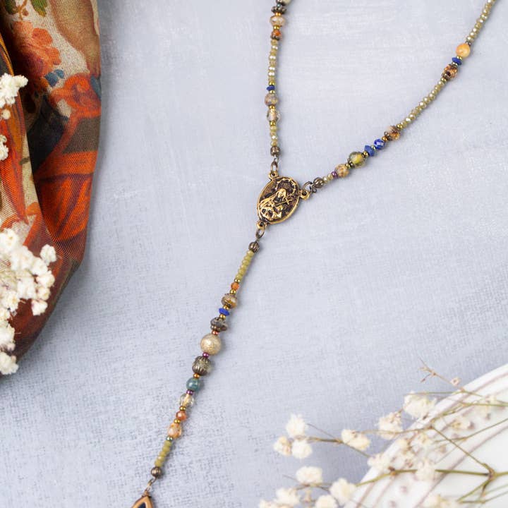 Anne Vaughan Designs Jewelry - Wholesale Beaded/Pearl Necklace - Sacred Heart 21-23" Lapis, Czech Glass Statement Necklace1