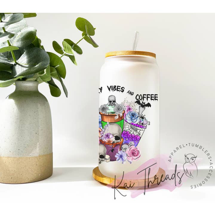 Kai Threads - Wholesale Drinking Glass/Cup - Halloween vibes glass can cup | glass soda can cup with lid