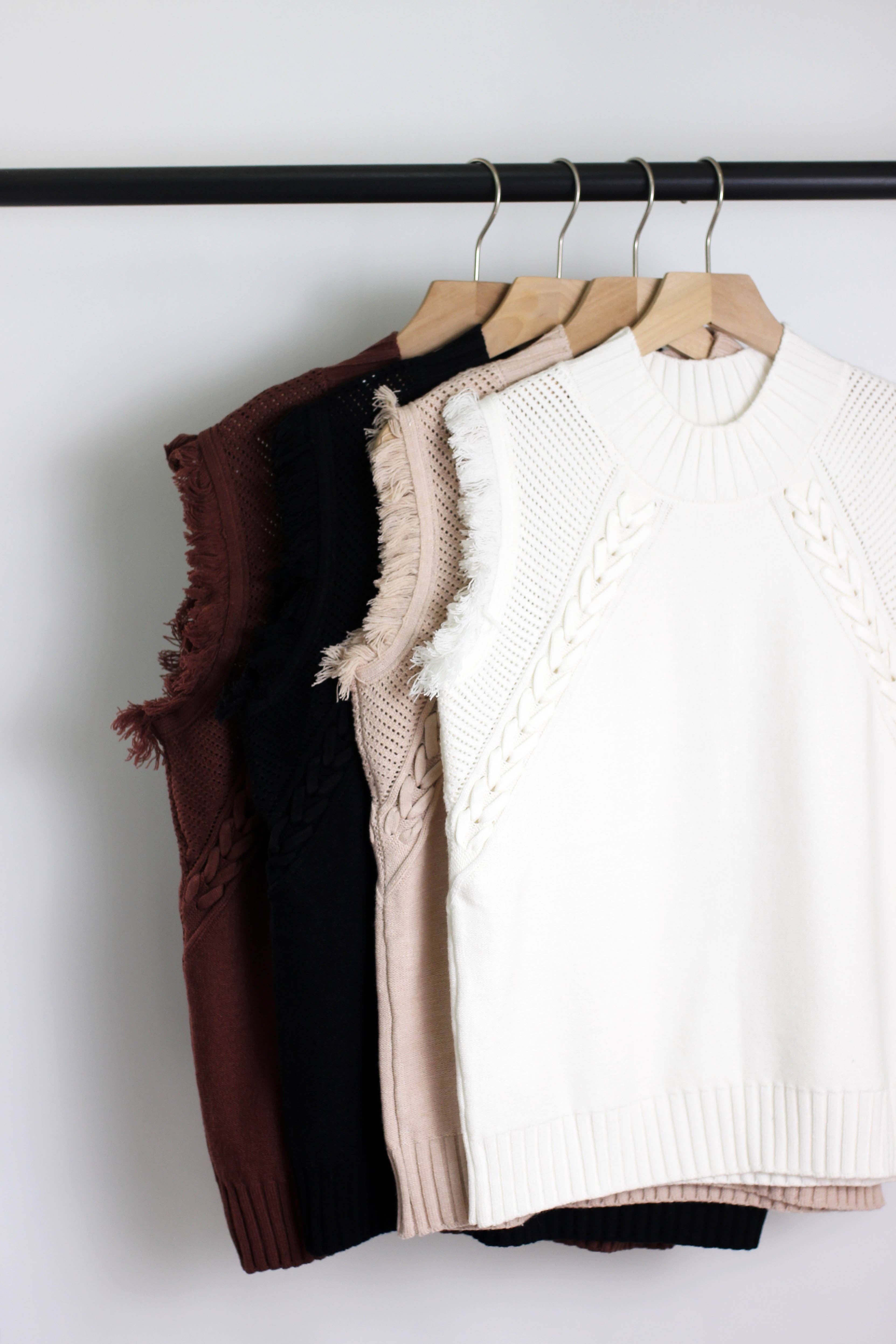 ESLEY - Vendita all'ingrosso Top in maglia - Donna - T2412ASJP69512 - Maglione Senza Maniche a Maglia Intrecciata da Donna3